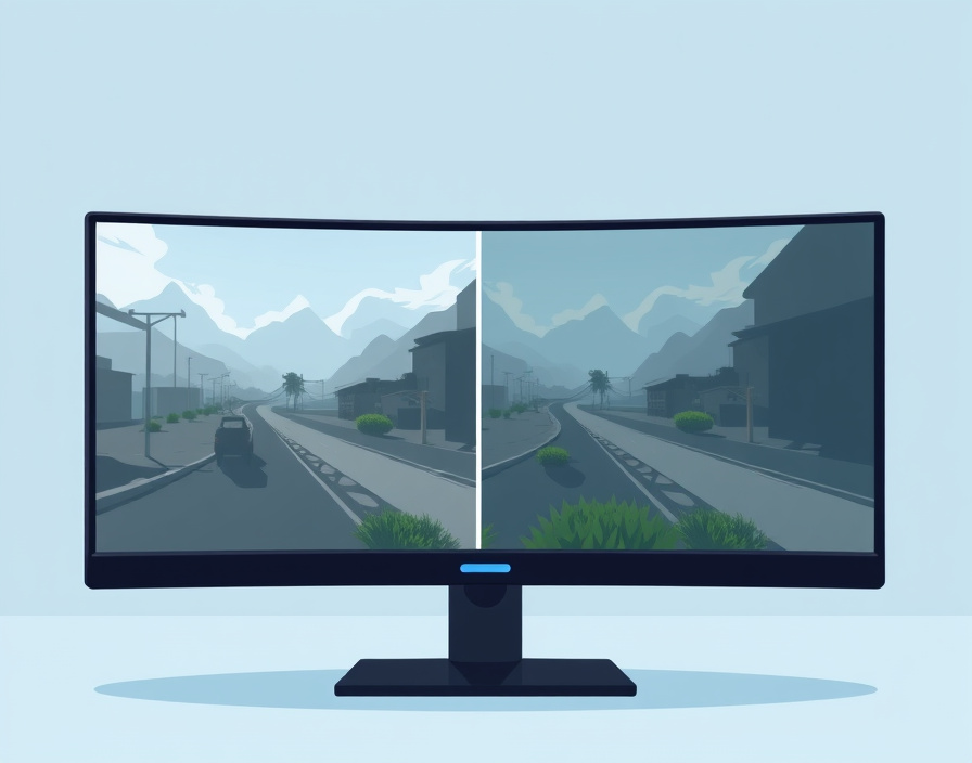 Two gaming monitors of different sizes showing relative pixel sharpness